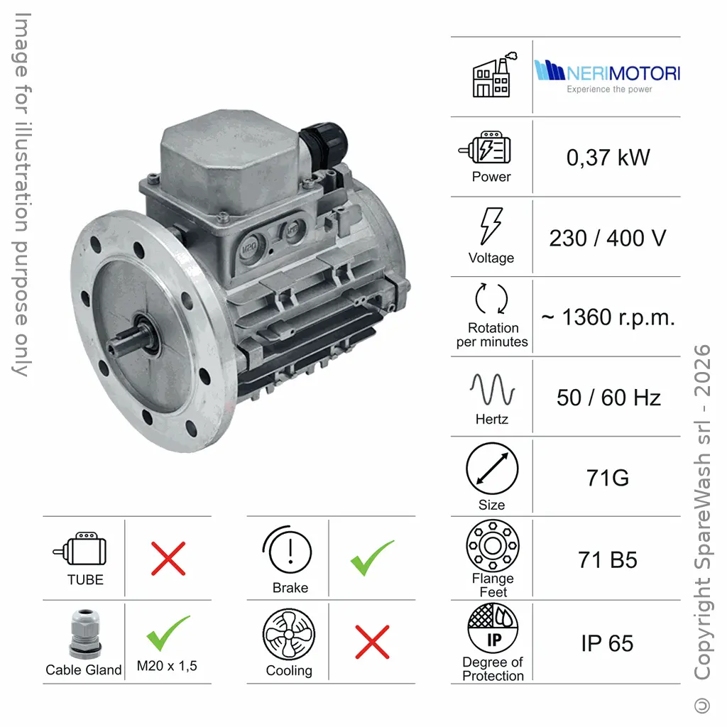 MOTORE CON FRENO 0,37KW 71G B5 4P 230-400V 50/60HZ IP65 SV