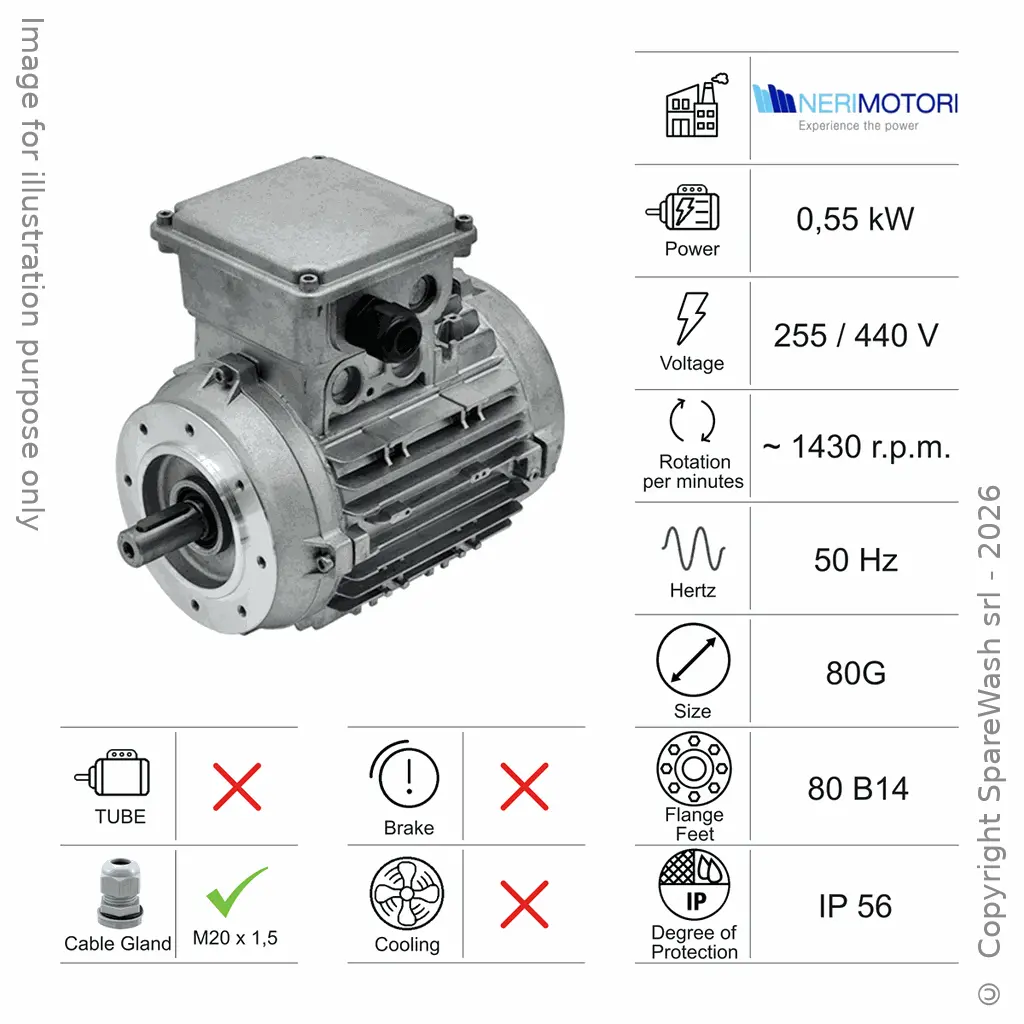 MOTORE 0,55KW 80G B14 4P 255-440V 50HZ IP56 SV