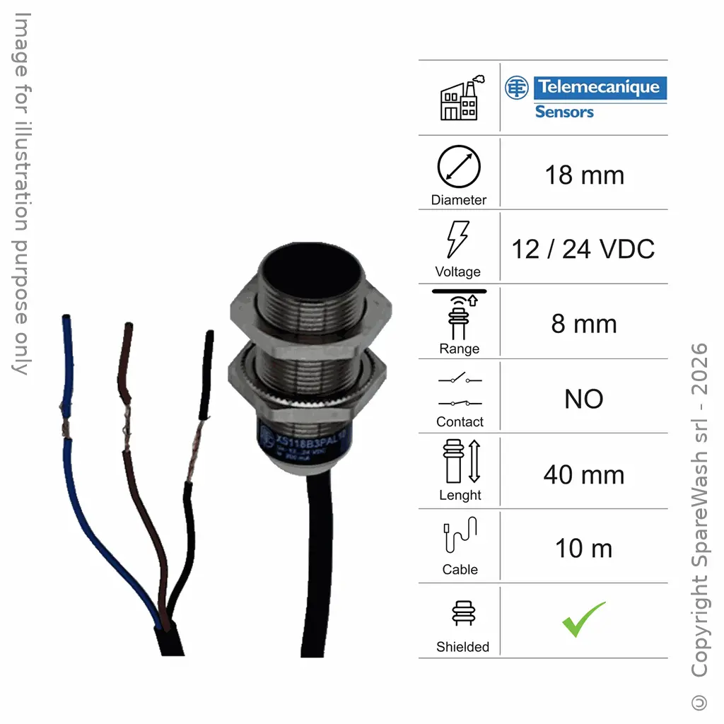 SENSORE INDUTTIVO D18 L40 NO - CAVO 10M - 8MM PNP 12/24VDC