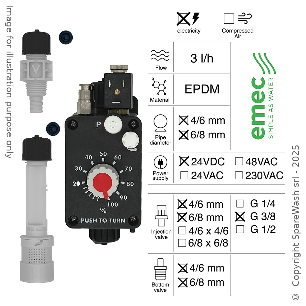 PNEUMATIC DOSING PUMP 3L/H 24VDC EPDM + METERING VALVE G3/8 + BOTTOM VALVE