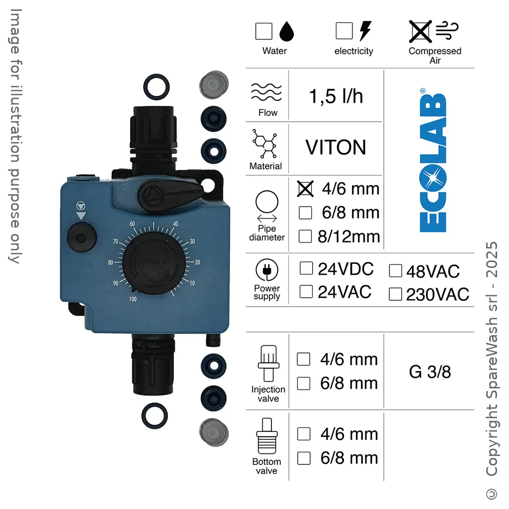 POMPE DOSEUSE PNEUMATIQUE 1,5L/H CONTRÔLE PNEUMATIQUE VITON