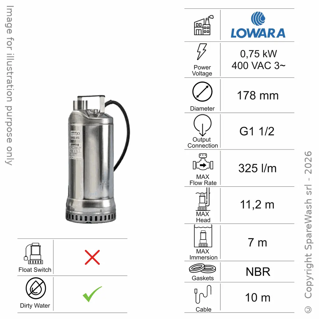 POMPA SOMMERSA ACQUE SCURE LOWARA DIWA 07 0,75KW 400V