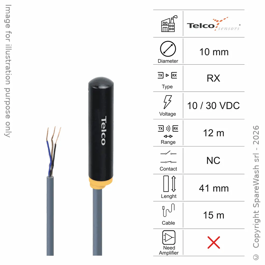 LICHTEMPFÄNGER D10 L41 - KABEL 15M - REICHWEITE  12M - PNP 10/30VDC NC