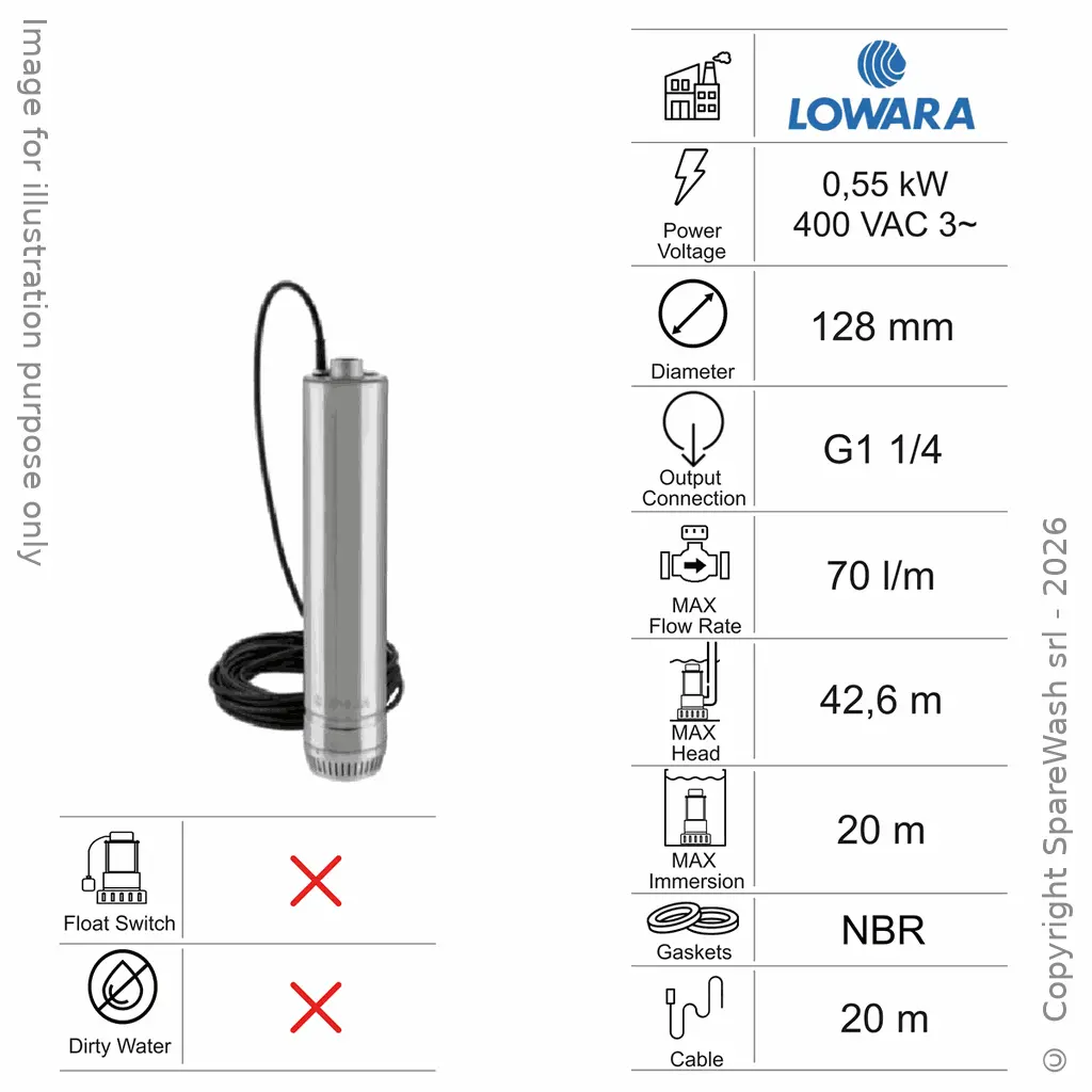 KLARWASSER-TAUCHPUMPE LOWARA 3SC4/05/5 0,55KW 400V