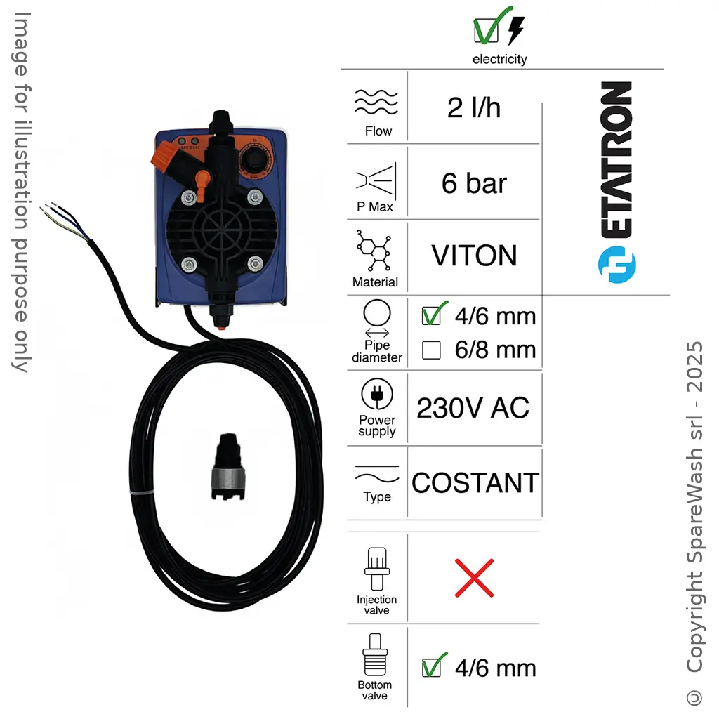 POMPE DOSEUSE ÉLECTRIQUE 2L/H 6BAR 230VAC VITON