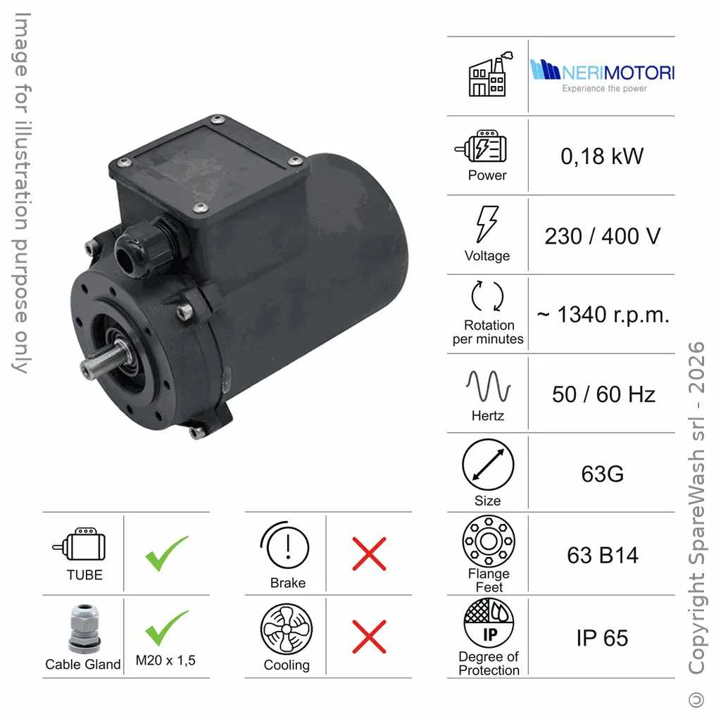 MOTEUR À CARCASSE LISSE 0,18KW 63G B14 4P 230-400V 50/60HZ IP65 SV