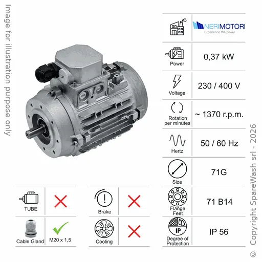 [10100400] MOTOR 0,37KW 71G B14 4P 230-400V 50/60HZ IP56 SV