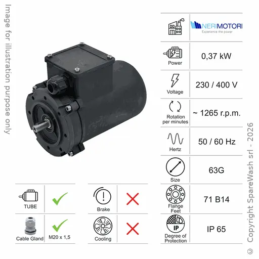 [10100066] SMOOTH BODY MOTOR 0,37KW 63G 71B14 4P 230-400V 50HZ IP65 SV 1265 RPM