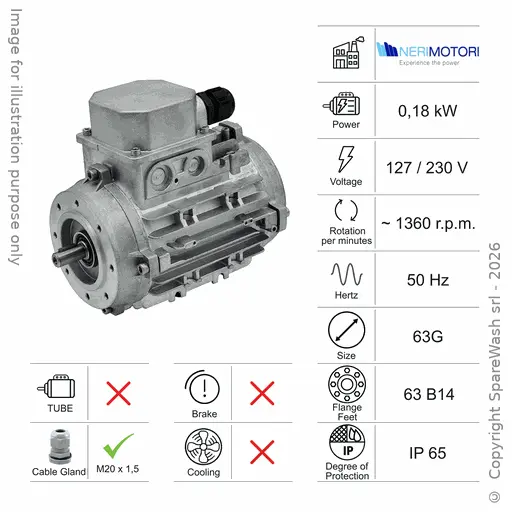 [10100097] MOTORE 0,18KW 63G B14 4P 127-230V 50HZ IP65 SV