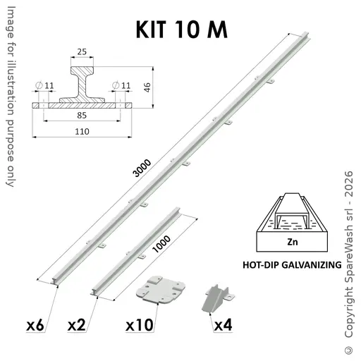 [20500061] KIT BINARI ANTIRIBALTAMENTO W25 L10000 ACCIAIO ZINCATO