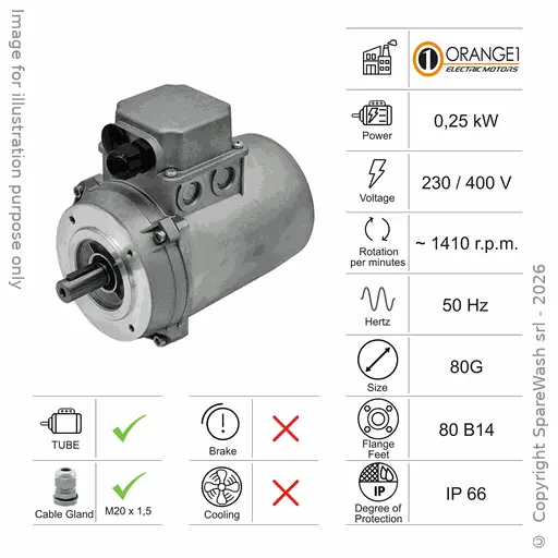 [10100431] MOTORE TUBE 0,25KW 80G B14 4P 230-400V 50HZ IP66 SV