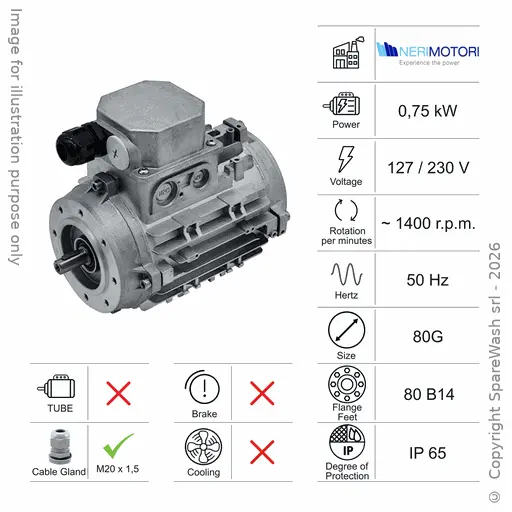 [10100189] MOTOR 0,75KW 80G B14 4P 127-230V 50HZ IP65 SV