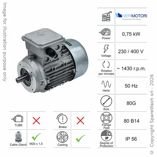 [10100462] MOTORE 0,75KW 80G B14 4P 230-400V 50HZ IP56 CV