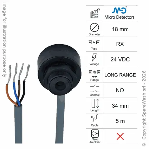 [10400234] FOTOCELLULA RICEVITORE M18 L34 - CAVO 5M - LUNGO RAGGIO 24VDC