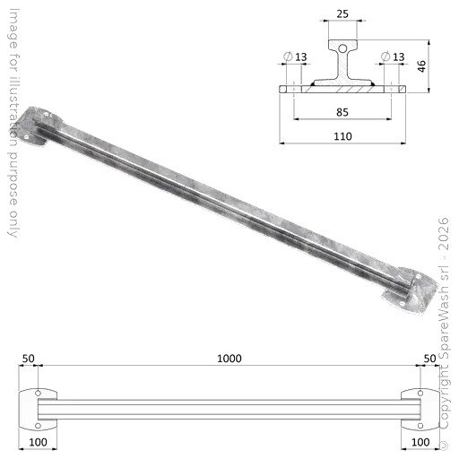 [20500023] ANTI-TILT RAIL W25 L1000 GALVANIZED STEEL