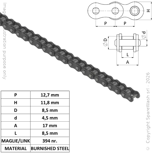 [20700102] SINGLE ROLLER CHAIN (ISO 08 B1) 1/2X5/16 STEEL L5000