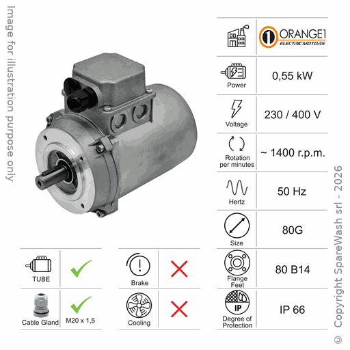 [10100356] MOTOR DE CUERPO LISO  0,55KW 80G B14 4P 230-400V 50HZ IP66 SV