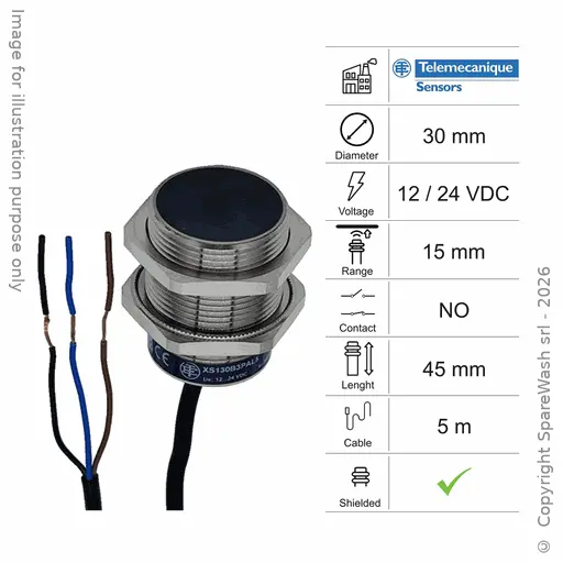 [10300084] SENSORE INDUTTIVO D30 L45 NO - CAVO 5M - 15MM PNP 12/24VDC
