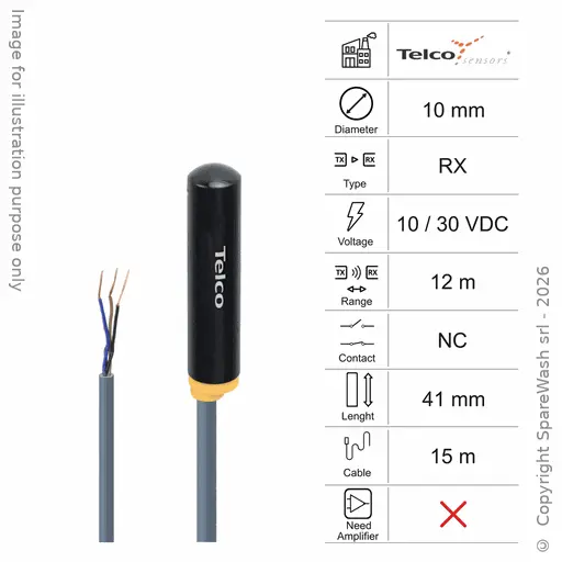[10400340] PHOTOCELLULE RÉCEPTRICE D10 L41 - CÂBLE 15M - PORTÉE 12M - PNP 10/30VDC NC