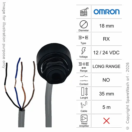 [10400029] RECEIVER PHOTOCELL M18 L35 - CABLE 5M - LONG-RANGE 12/24VDC