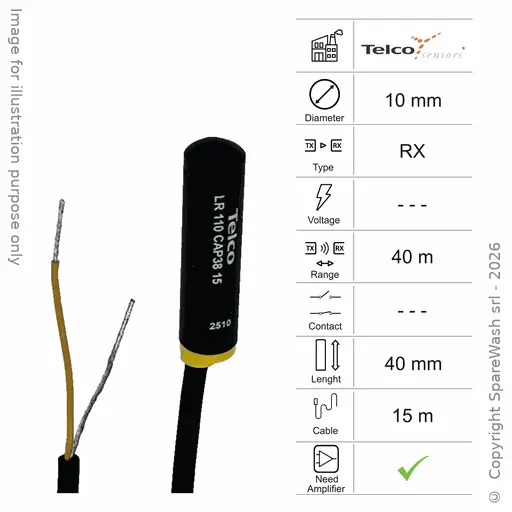 [10400098] PHOTOCELLULE RÉCEPTRICE D10 L40 - CÂBLE 15M - PORTÉE 40M - NPN AMP