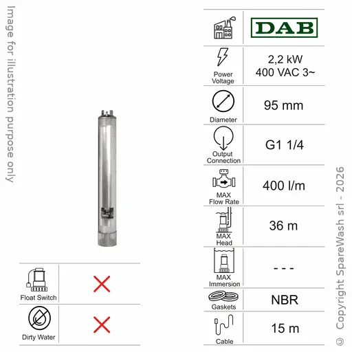 [60100290] POMPE SUBMERSIBLE POUR EAU CLAIRE DAB S4 F 7 - T 2,2KW 400V