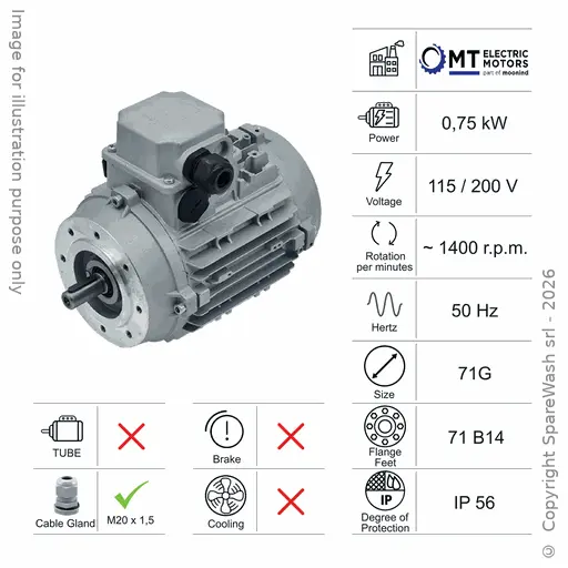[10100578] MOTOR 0,75KW 71G B14 4P 115-200V 50HZ IP56 SV