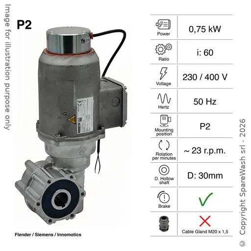 [20200367] MOTEUR-RÉDUCTEUR AVEC FREIN FLENDER 0,75KW I:60 23,0RPM 230-400V 50HZ