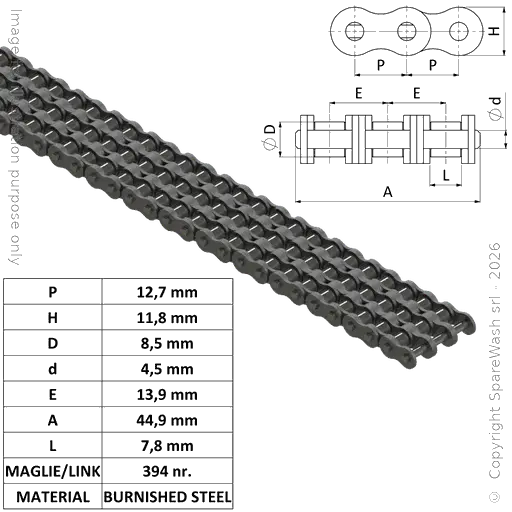 [20700324] CATENA A RULLI TRIPLA (ISO 08 B3) 1/2X5/16 ACCIAIO L5000