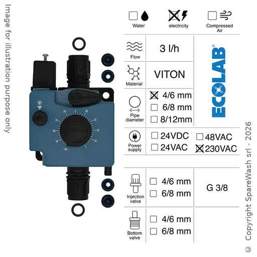 [40100807] PNEUMATIC DOSING PUMP 3L/H 230VAC VITON