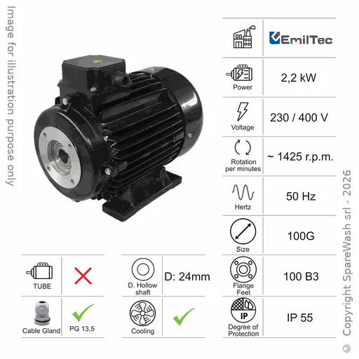 [10100745] MOTORE ALBERO CAVO 2,2KW 100G B3 4P 230-400V 50HZ IP55 CV 