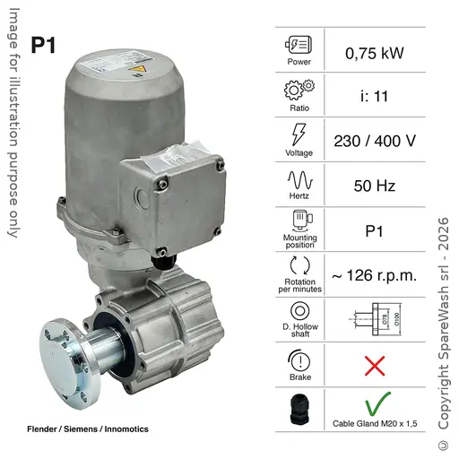 [20200701] MOTORIDUTTORE FLENDER 0,75KW I:11 125,5RPM 230-400V 50HZ CON ALBERO