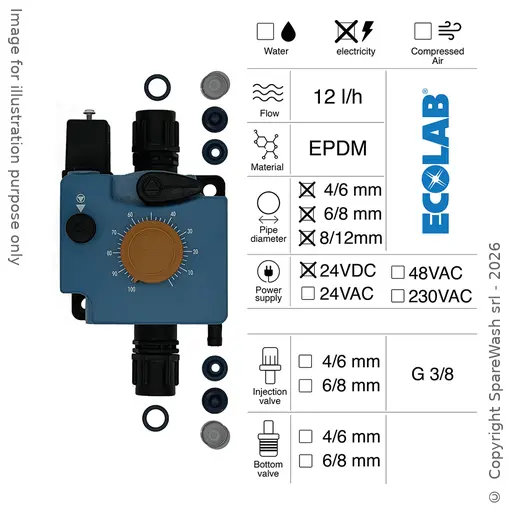 [40100654] PNEUMATIC DOSING PUMP 12L/H 24VDC EPDM