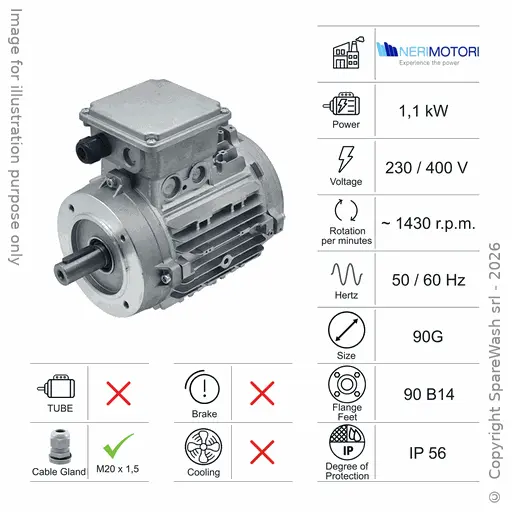 [10100806] MOTOR 1,1KW 90G B14 4P 230-400V 50-60HZ IP56 SV
