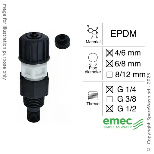 [40300504] VALVOLA INIEZIONE G1/4 - G1/2 TUBO 4/6 - 6/8 EPDM