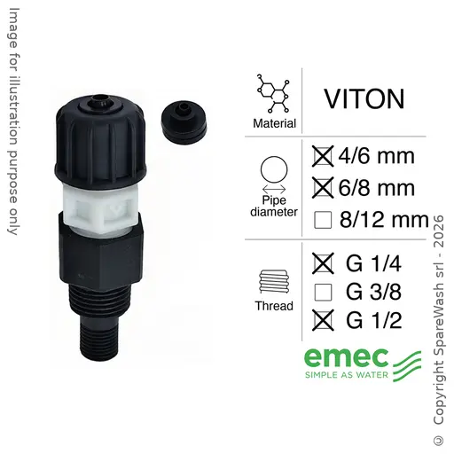 [40300511] VALVOLA INIEZIONE G1/4 - G1/2 TUBO 4/6 - 6/8 VITON