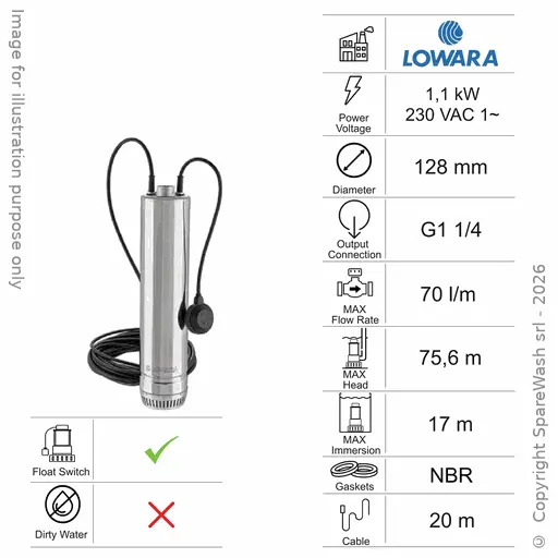 [60100023] POMPA SOMMERSA ACQUE CHIARE LOWARA 3SC8/11/5 1,1KW 230V