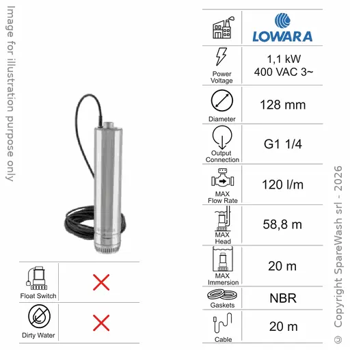 [60100047] KLARWASSER-TAUCHPUMPE LOWARA 5SC6/11/5 1,1KW 400V