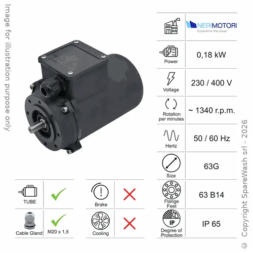 [10100028] MOTORE TUBE 0,18KW 63G B14 4P 230-400V 50/60HZ IP65 SV