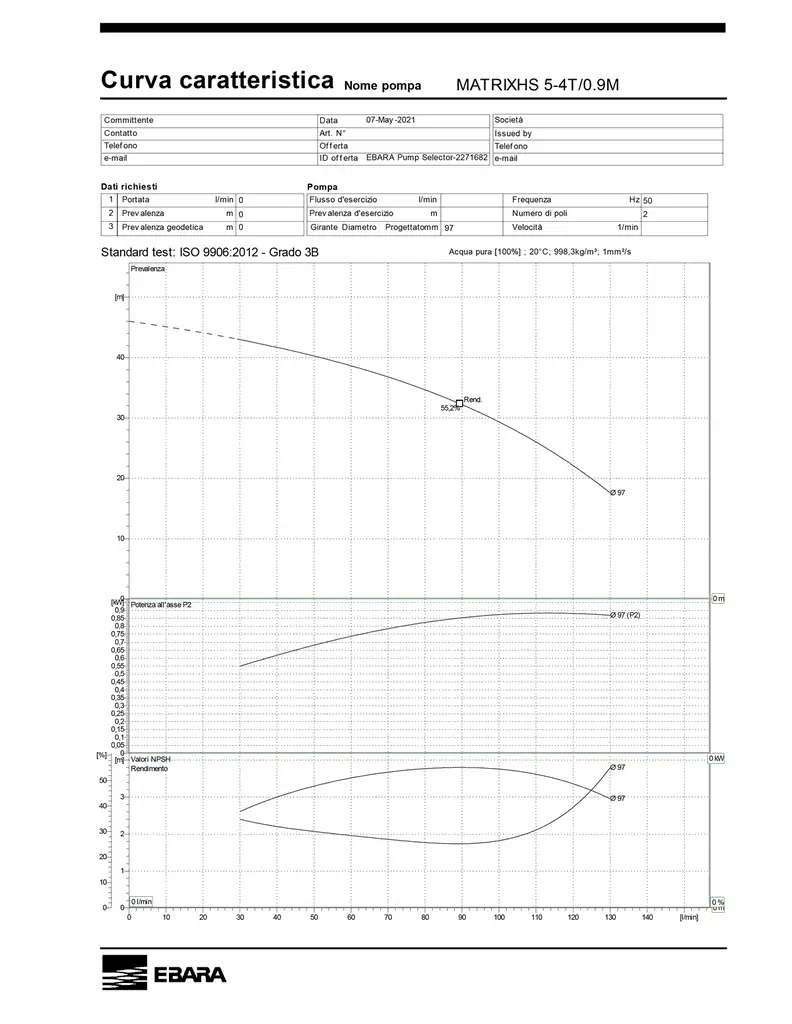 POMPA CENTRIFUGA MULTISTADIO ORIZZONTALE EBARA MATRIX/E 5-4T/0,9M 0,9KW 230V