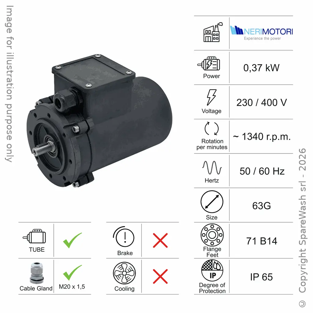 MOTOR DE CUERPO LISO  0,37KW 63G 71B14 4P 230-400V 50/60HZ IP65 SV
