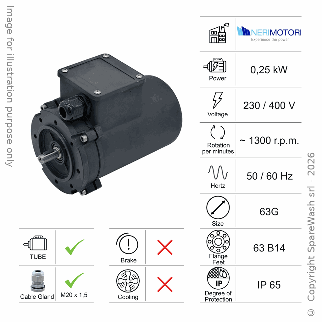 [10100059] MOTORE TUBE 0,25KW 63G B14 4P 230-400V 50/60HZ IP65 SV