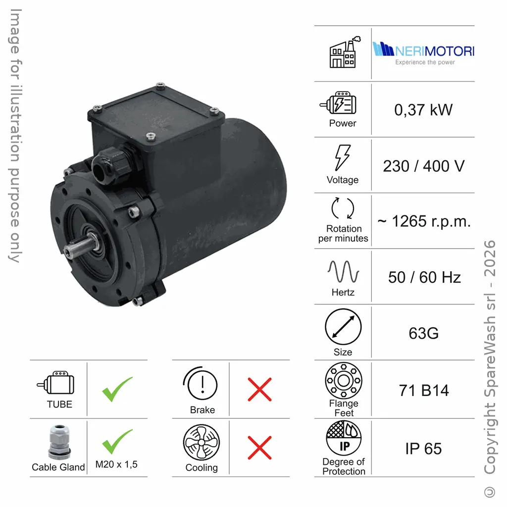 MOTORE TUBE 0,37KW 63G 71B14 4P 230-400V 50/60HZ IP65 SV 1265RPM