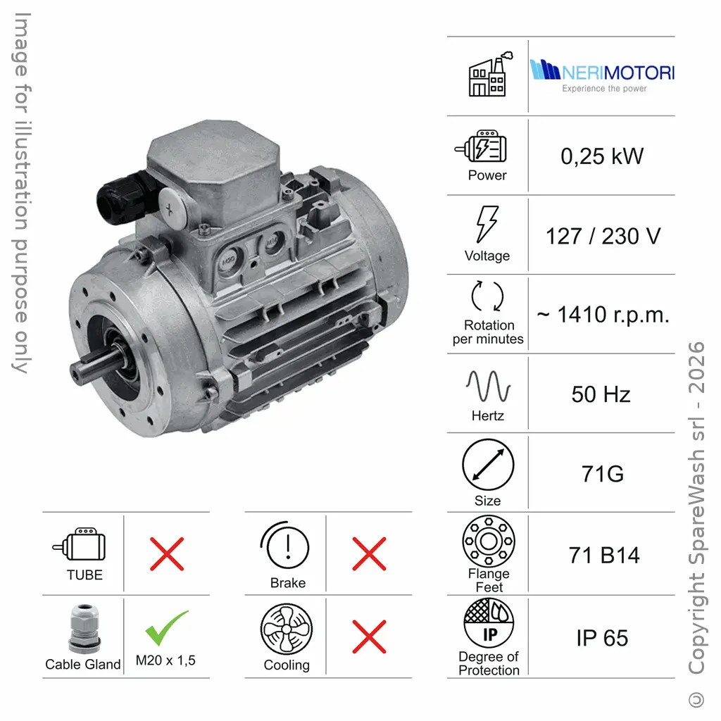 MOTOR 0,25KW 71G B14 4P 127-230V 50HZ IP65 SV