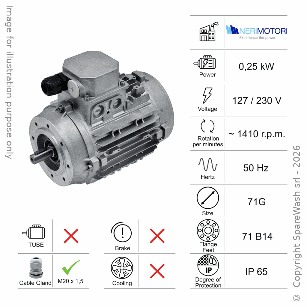 MOTORE 0,25KW 71G B14 4P 127-230V 50HZ IP65 SV