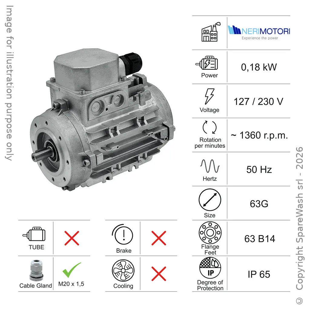 MOTORE 0,18KW 63G B14 4P 127-230V 50HZ IP65 SV