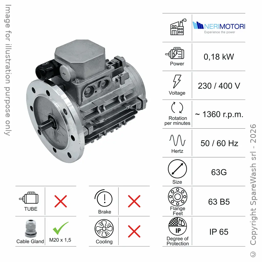 MOTEUR 0,18KW 63G B5 4P 230-400V 50/60HZ IP65 SV