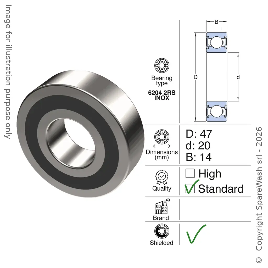 ROULEMENT 6204 2RS ACIER INOXYDABLE