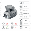 MOTEUR 1,1KW 80G B14 2P 230-400V 50/60HZ IP65 SV