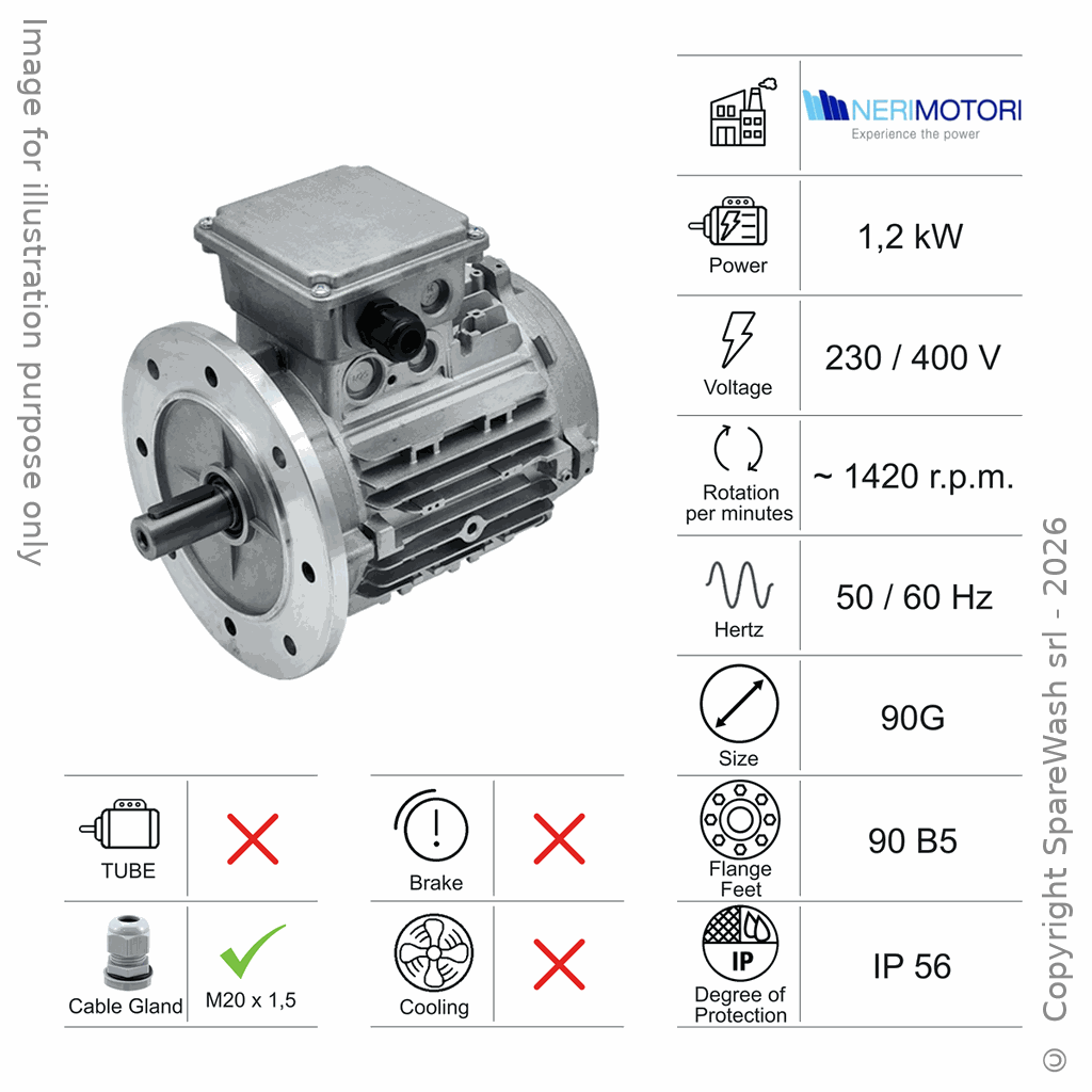 [10100165] MOTEUR 1,2KW 90G B5 4P 230-400V 50/60HZ IP56 SV